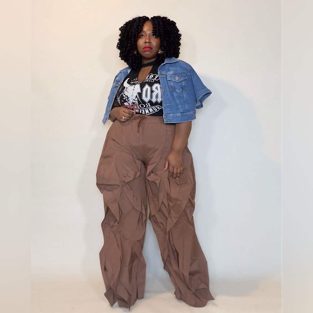 Plus Size Ruffle Jogger Pants | Elevated Wide Leg Parachute Style 1X–3X